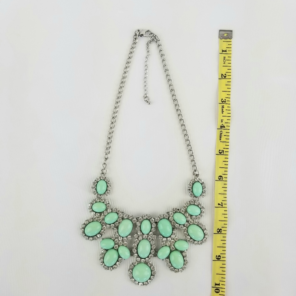 Aqua & Clear Stones Silvertone Bib Necklace - Picture 10 of 12